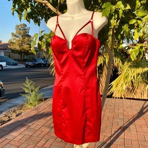 Small satin red dress by bebe
